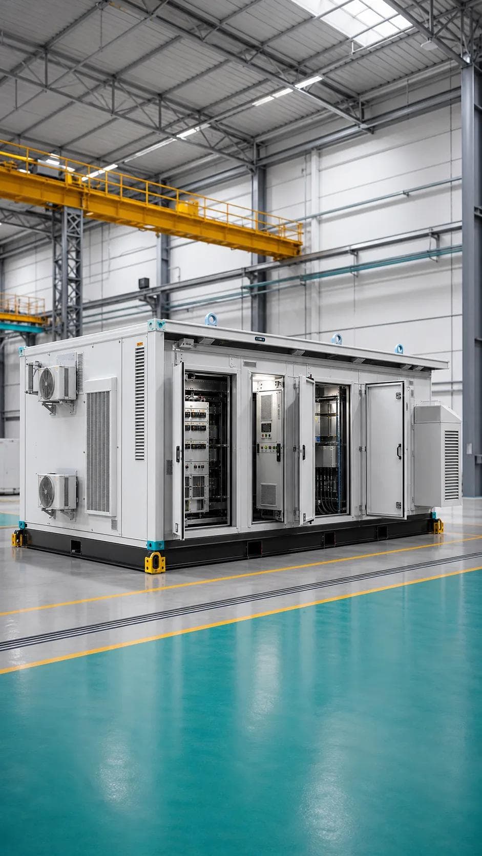Imagen móvil de fabricación de envolventes prefabricadas a medida ETENZ, envolvente con equipos integrados en fábrica