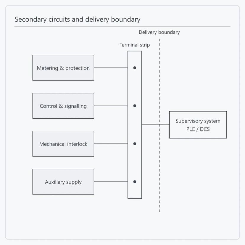 Secondary circuits brought to a terminal strip as the delivery boundary