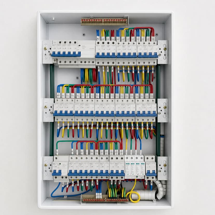 لوحة التوزيع المساعد وتوصيلات الدوائر داخل الغلاف