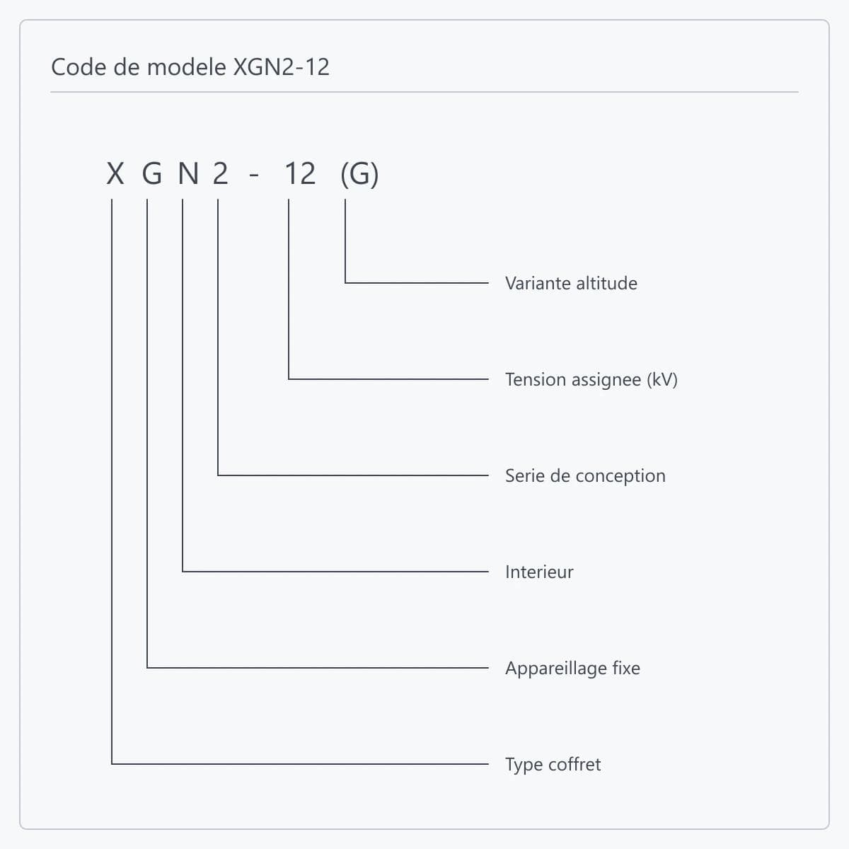 Décomposition position par position de la désignation XGN2-12(G)