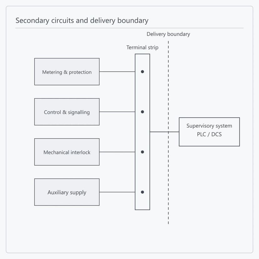 Secondary circuits brought to a terminal strip as the delivery boundary