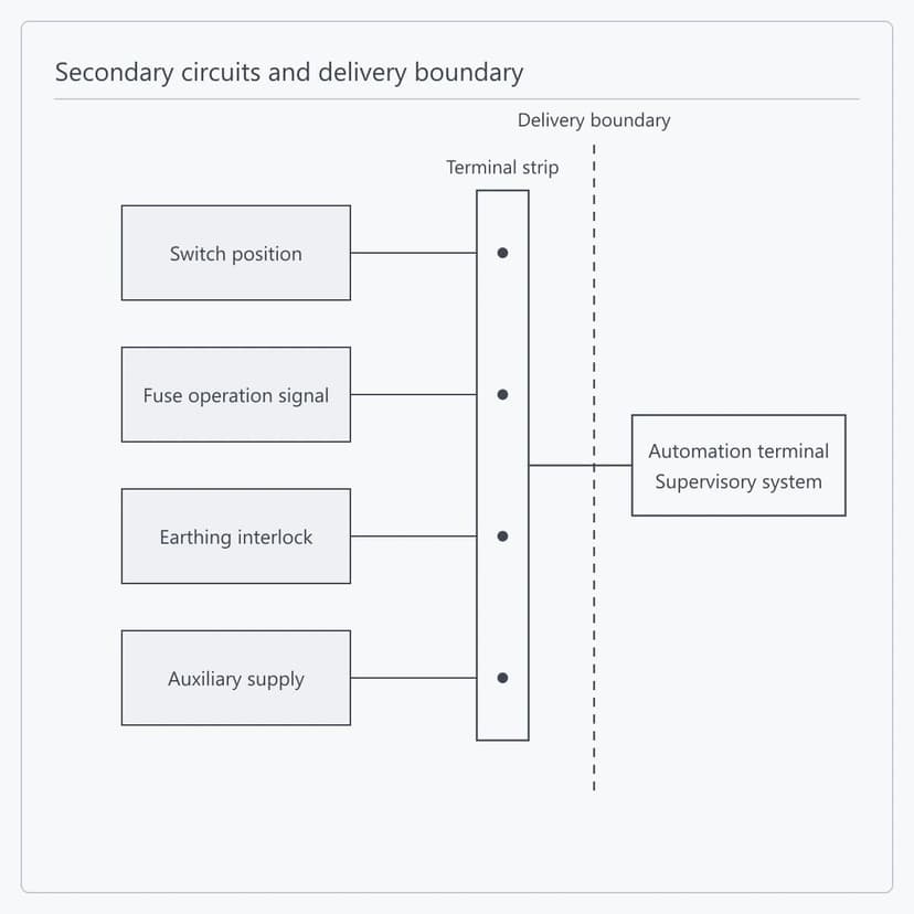 Secondary circuits brought to a terminal strip as the delivery boundary