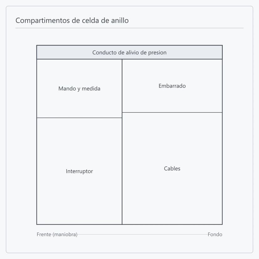 Vista lateral de los compartimentos de una celda de anillo