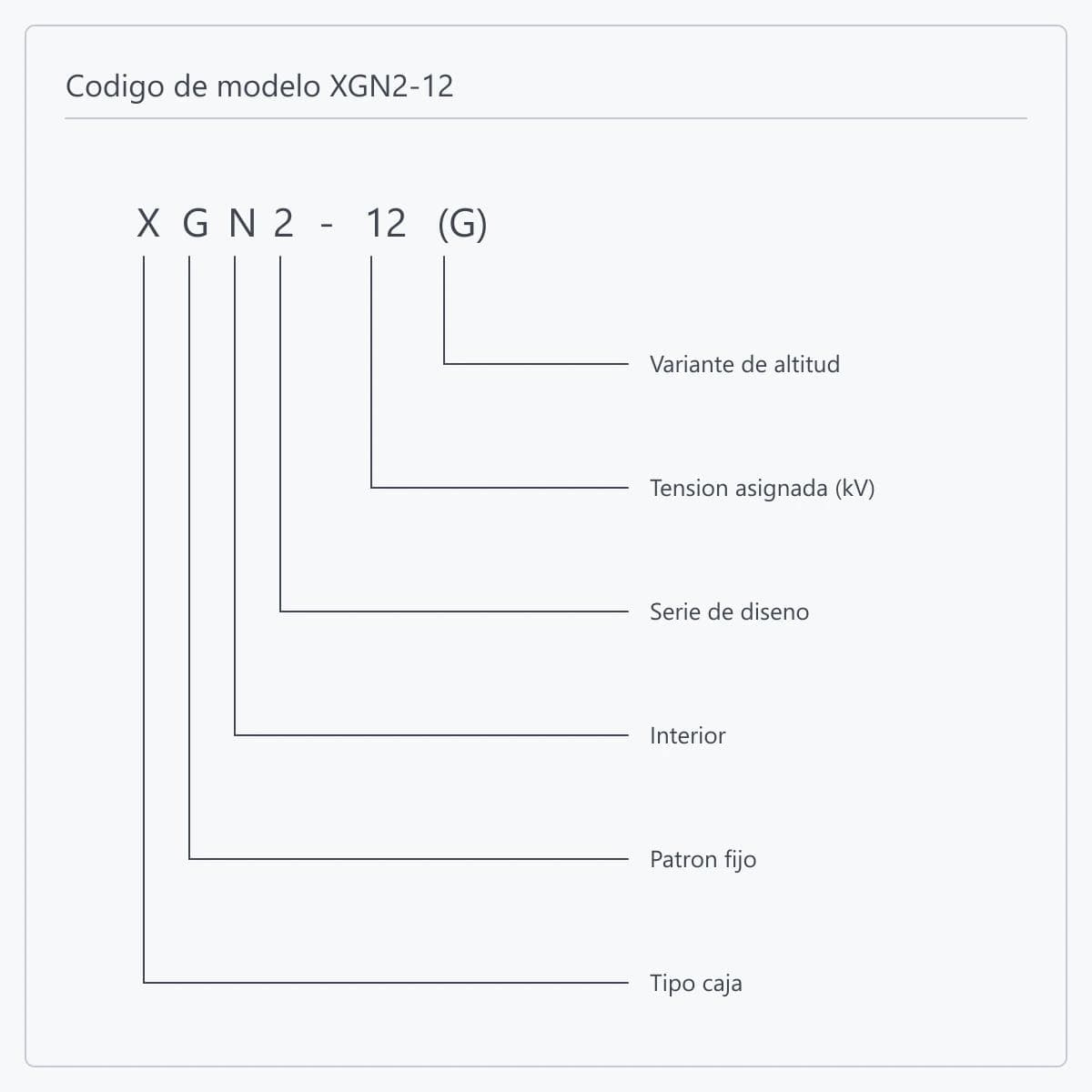 Desglose posición por posición de la designación XGN2-12(G)