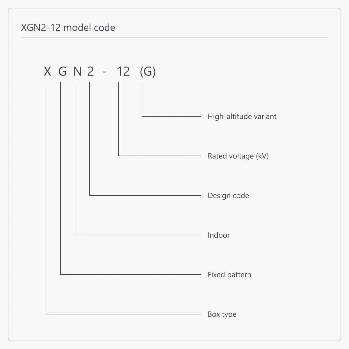 Position-by-position breakdown of the XGN2-12(G) type designation