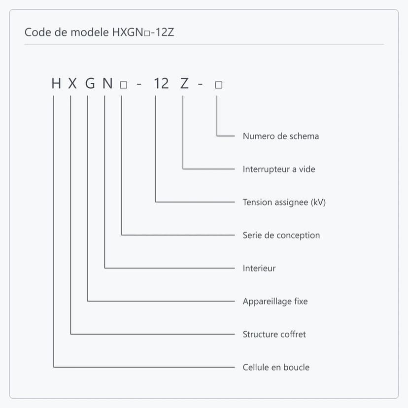 Décomposition position par position de la désignation HXGN□-12Z-□