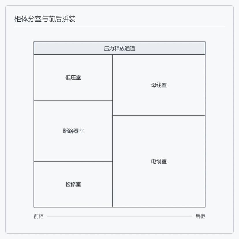 KYN550-12 前柜三隔室与后柜两隔室的分室与拼装示意图