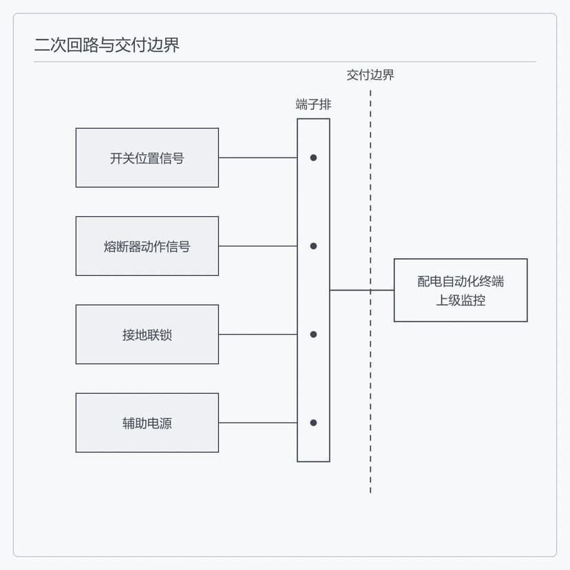 环网柜二次回路经端子排引出的交付边界示意图