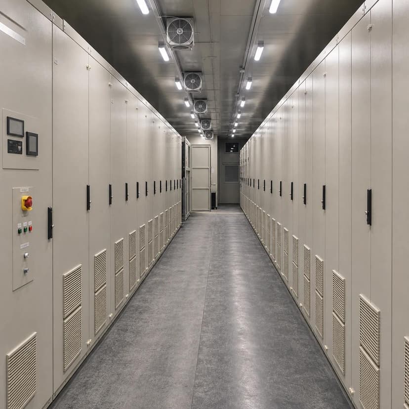 A full row of VFD cabinets along the ultra-long body's through service aisle