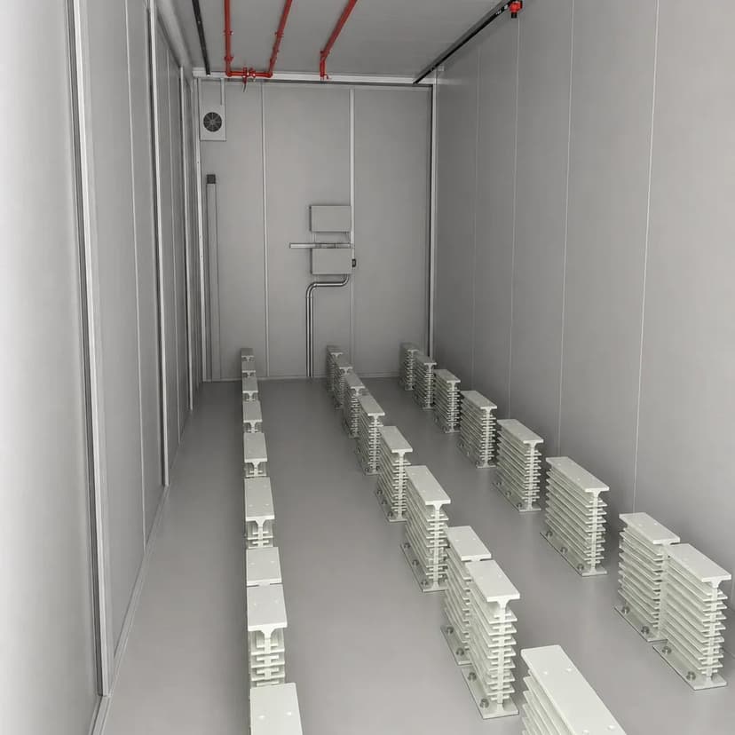 Rangées de socles supports et couloir de maintenance intérieur